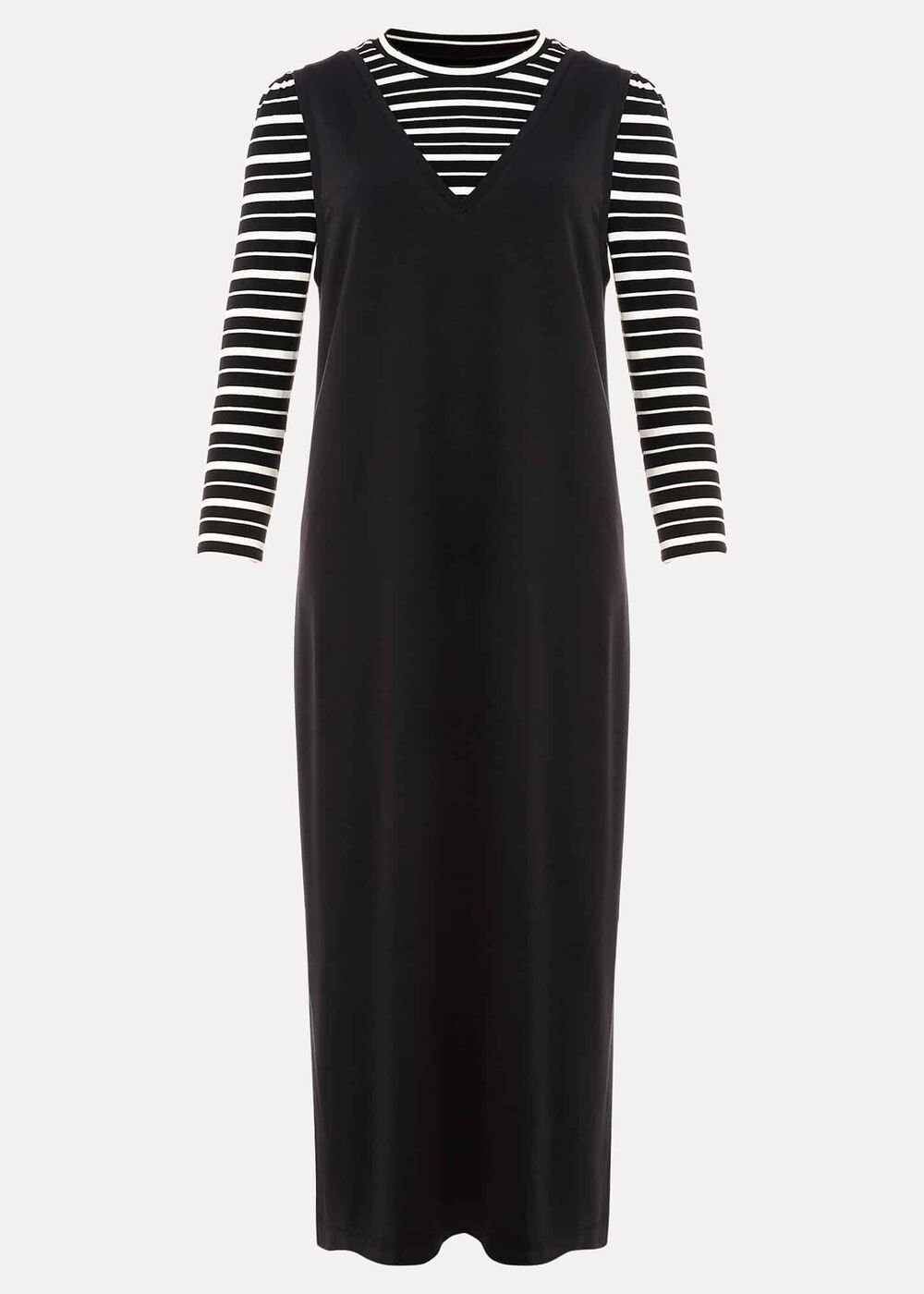 Catya Two Piece Stripe Top And Dress Black