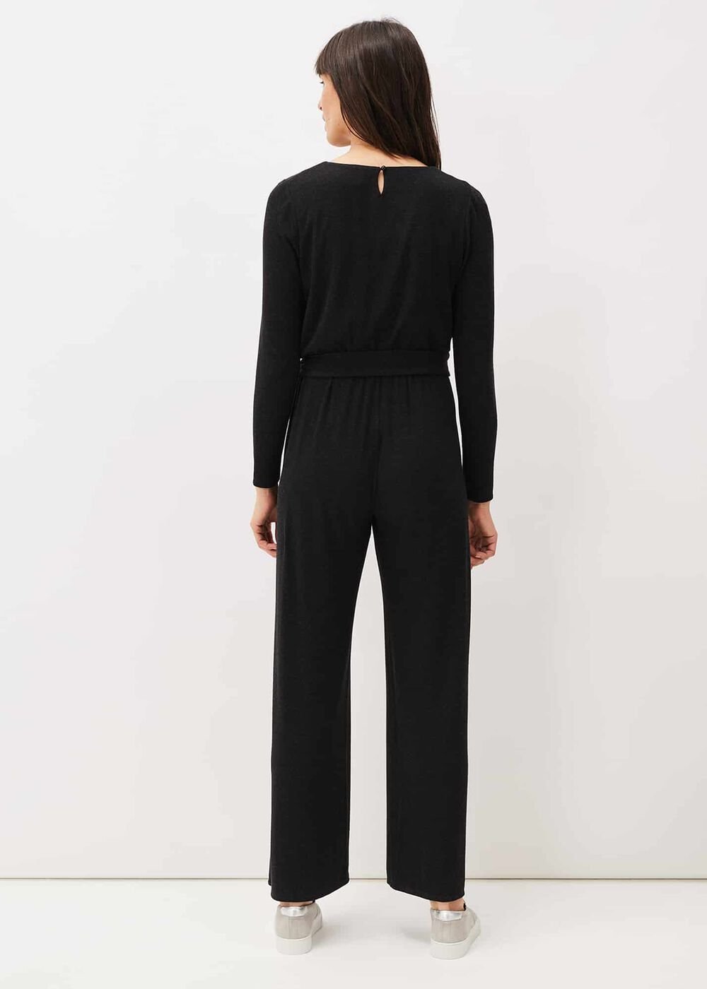 Zarra Wrap Wide Leg Jersey Jumpsuit Charcoal