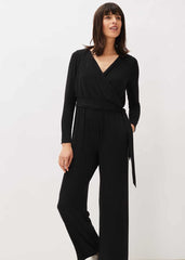 Zarra Wrap Wide Leg Jersey Jumpsuit Charcoal