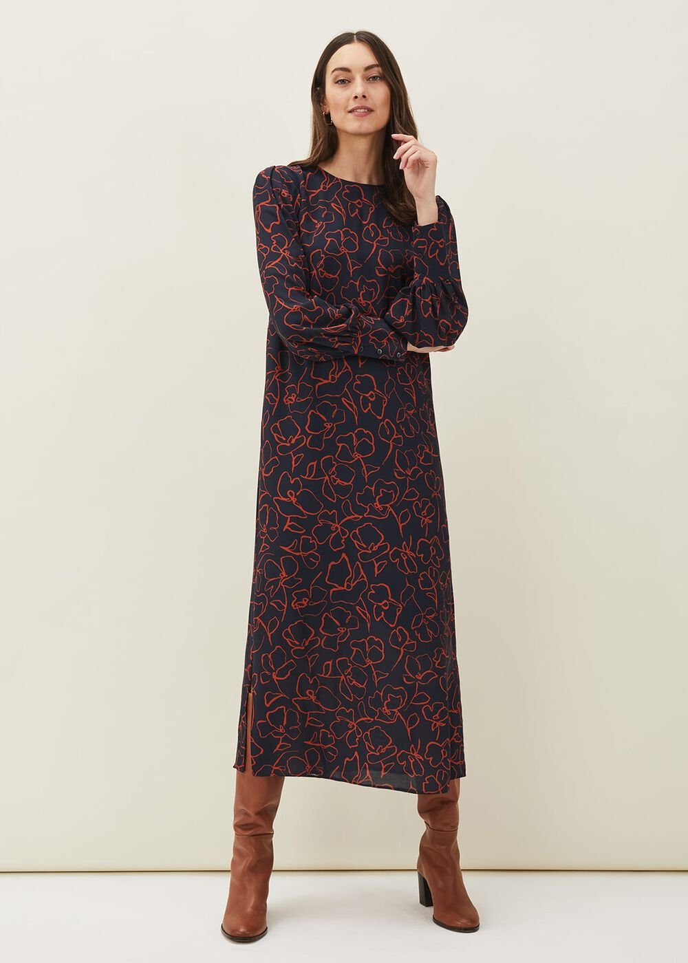 Cosmo Abstract Print Midi Dress Spice/Ink