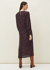 Cosmo Abstract Print Midi Dress Spice/Ink