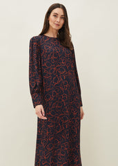 Cosmo Abstract Print Midi Dress Spice/Ink