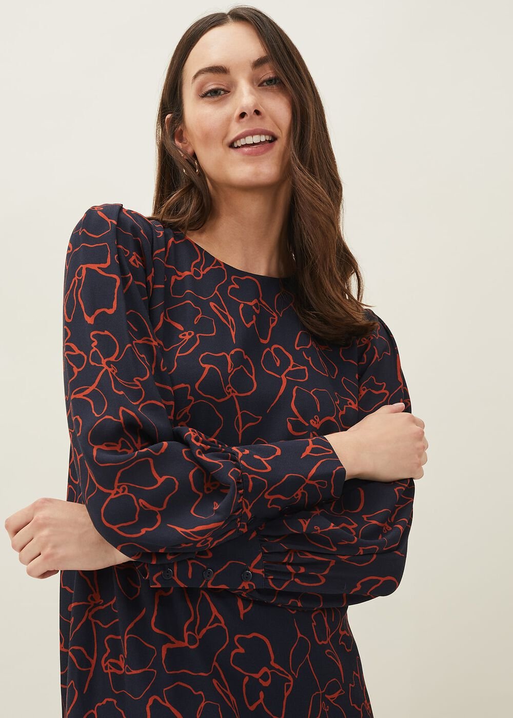 Cosmo Abstract Print Midi Dress Spice/Ink