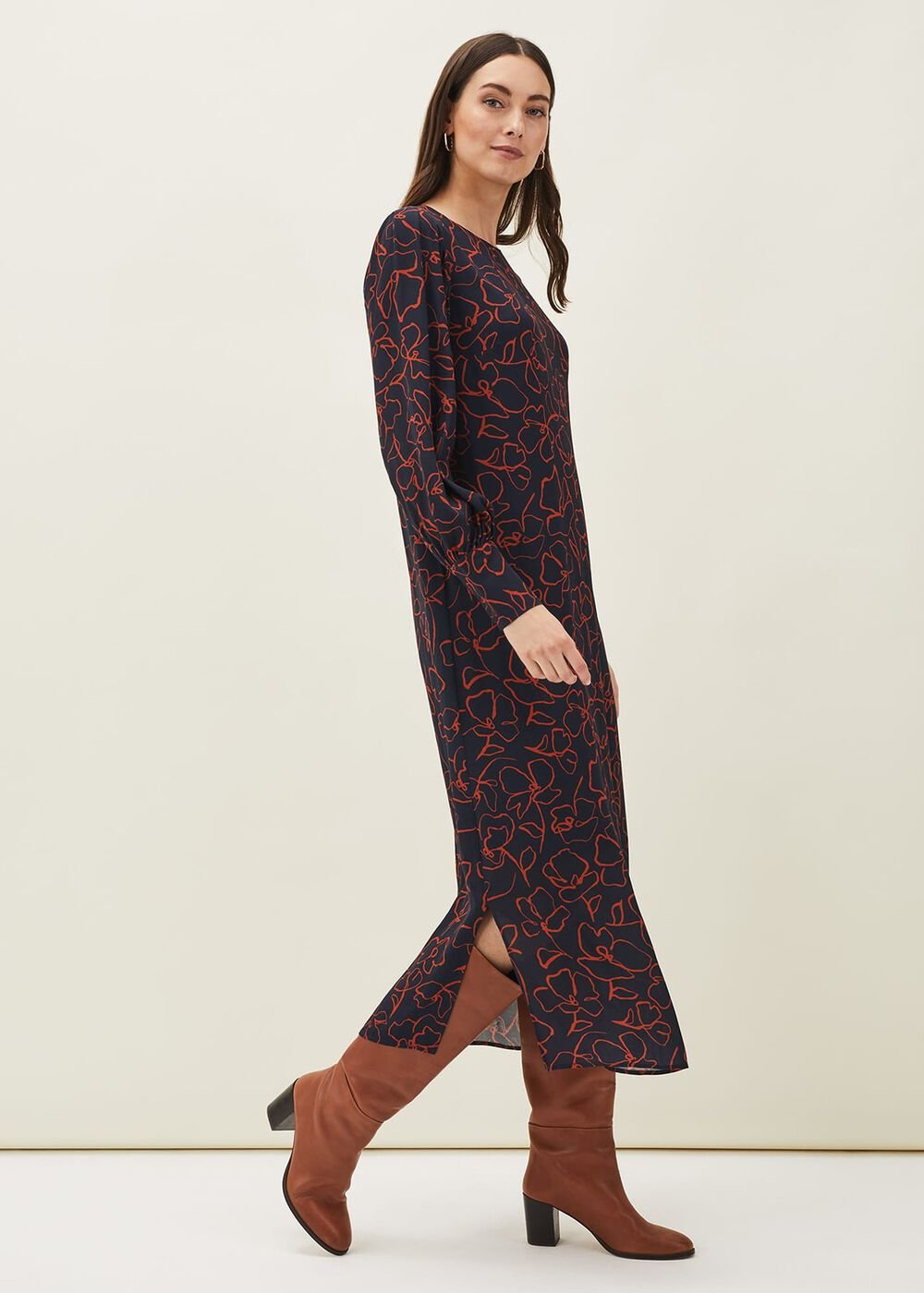 Cosmo Abstract Print Midi Dress Spice/Ink