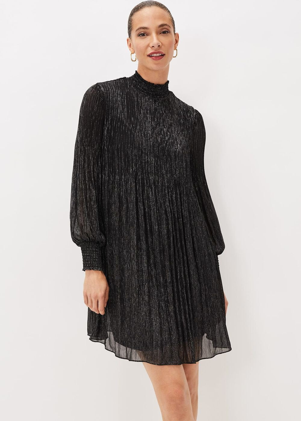 Elina Metallic Plisse Dress Pewter