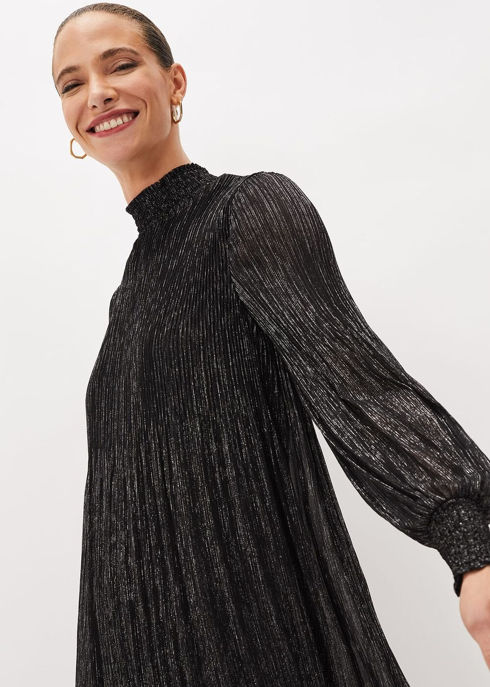 Elina Metallic Plisse Dress Pewter