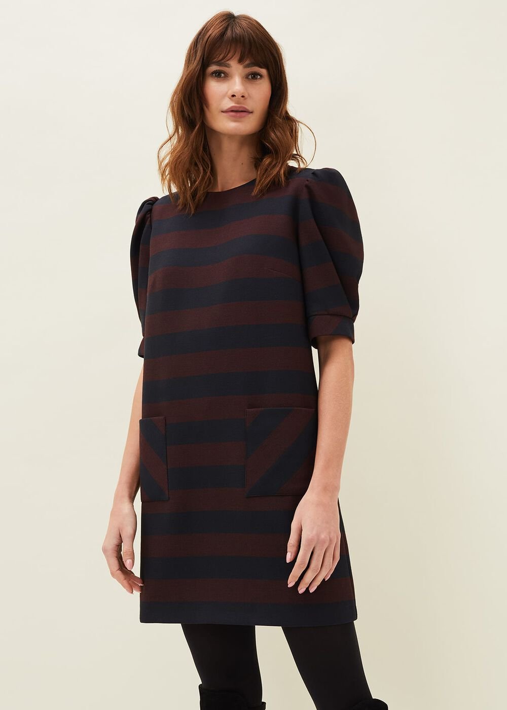 Maple Stripe Dress Navy/Chestnut