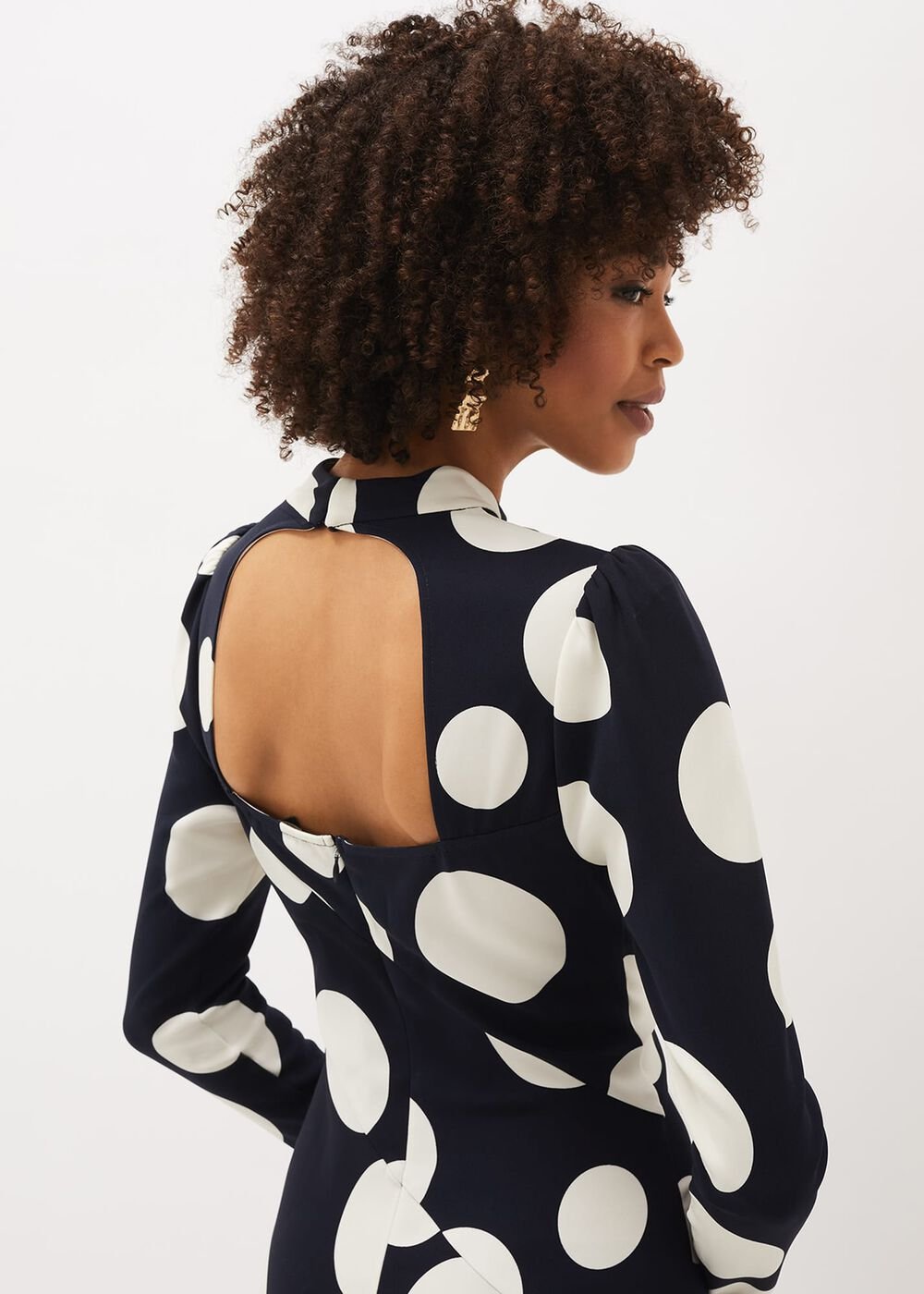 Gabi Spot Print Asymmetric Hem Dress Navy/Ivory