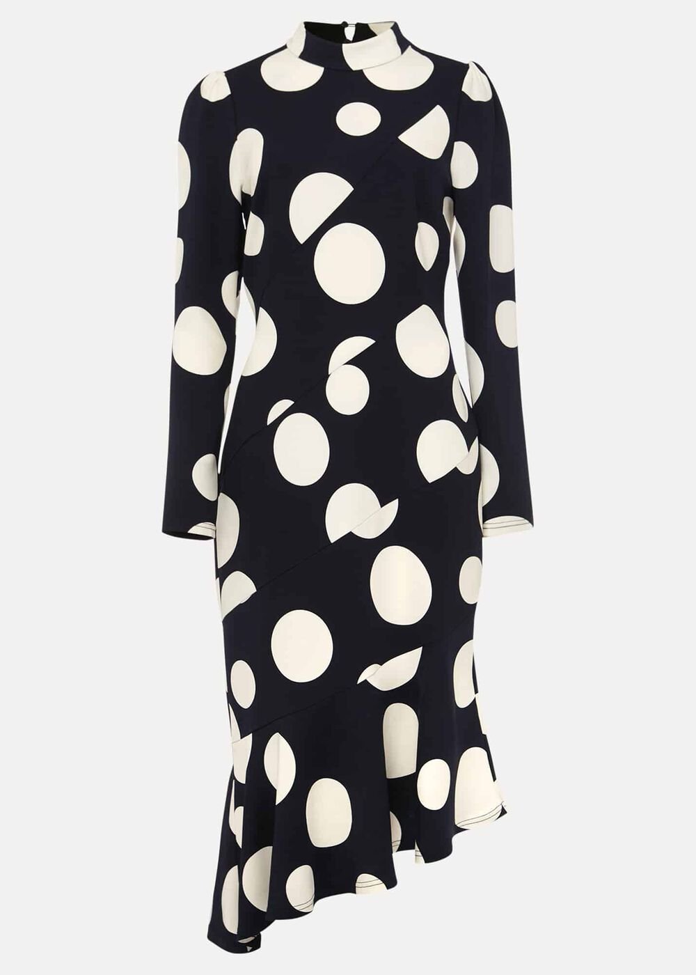 Gabi Spot Print Asymmetric Hem Dress Navy/Ivory