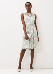 Aria Embroidered Fit And Flare Dress Eau De Nil
