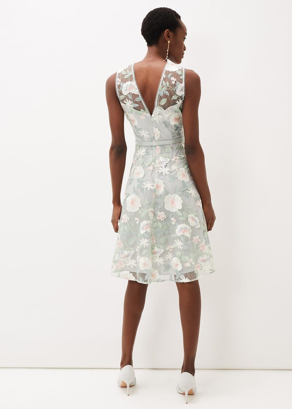 Aria Embroidered Fit And Flare Dress Eau De Nil