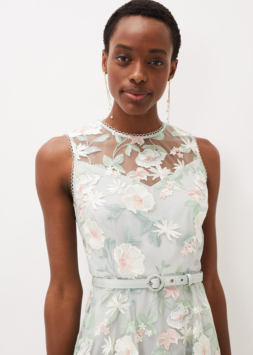 Aria Embroidered Fit And Flare Dress Eau De Nil