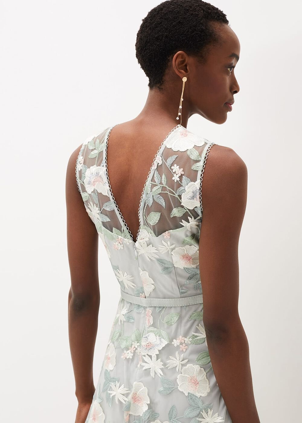Aria Embroidered Fit And Flare Dress Eau De Nil