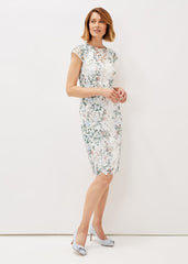 Floral Lace Overlay Pencil Dress Ivory/Multi