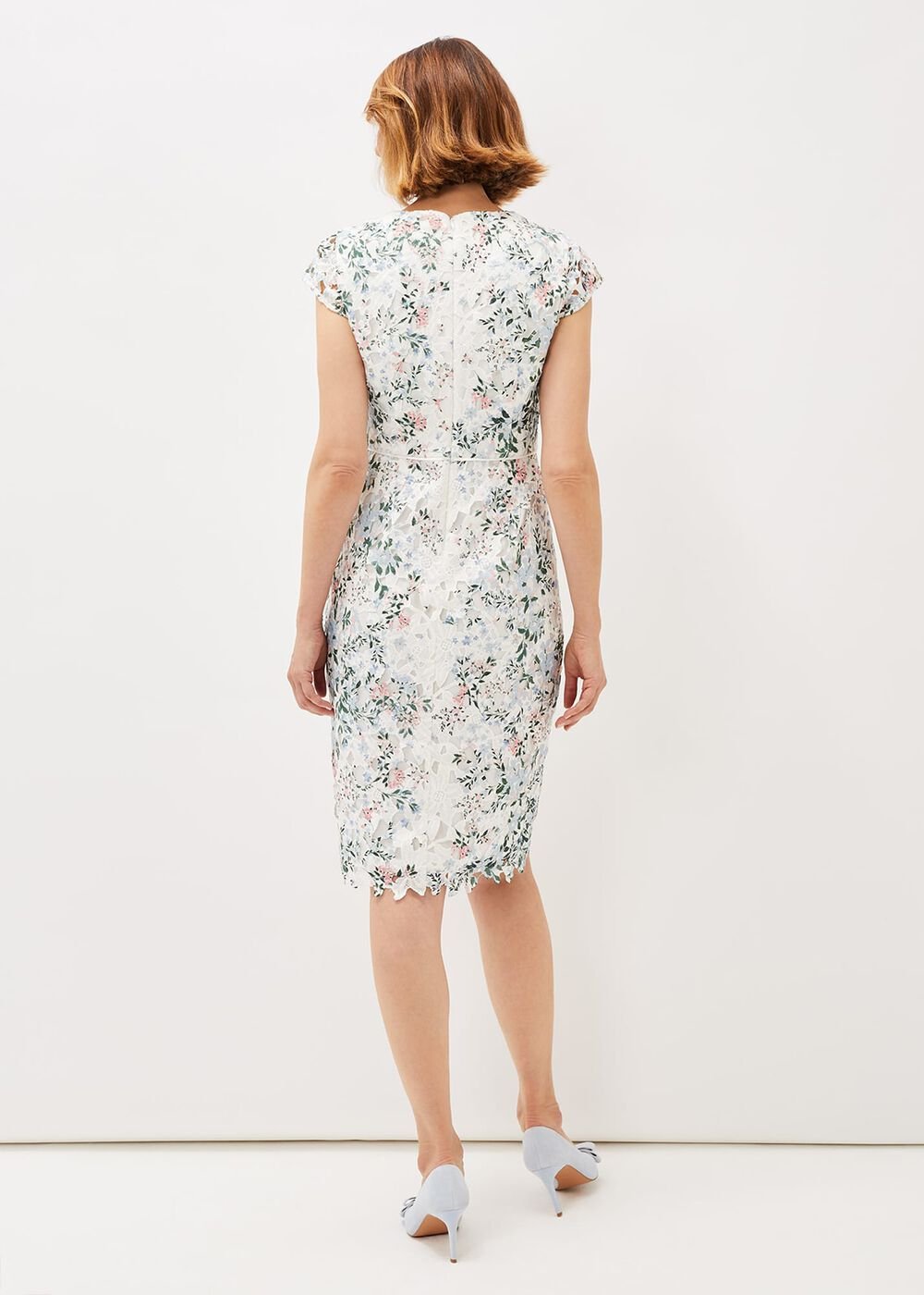 Floral Lace Overlay Pencil Dress Ivory/Multi