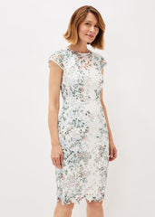 Floral Lace Overlay Pencil Dress Ivory/Multi