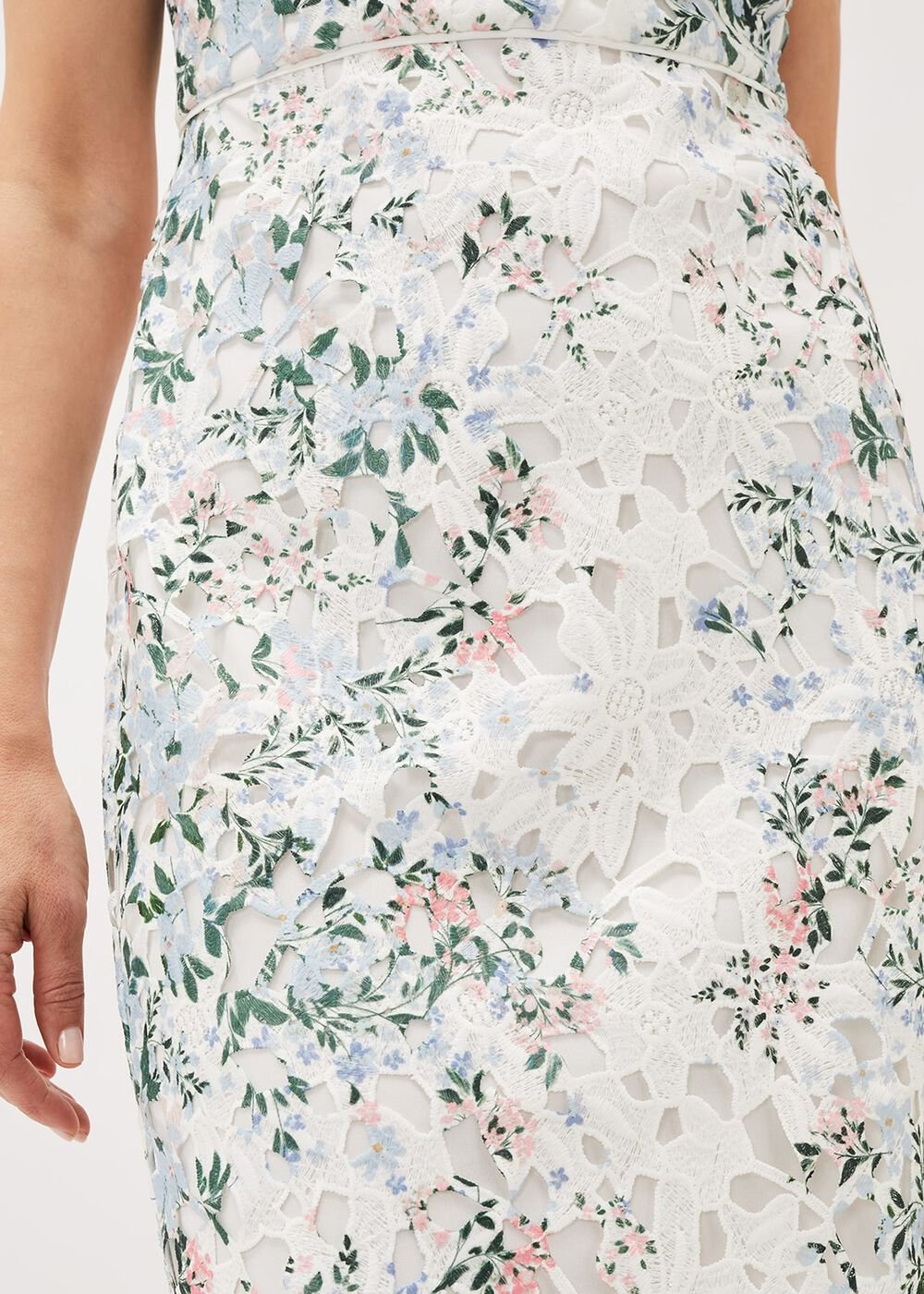 Floral Lace Overlay Pencil Dress Ivory/Multi