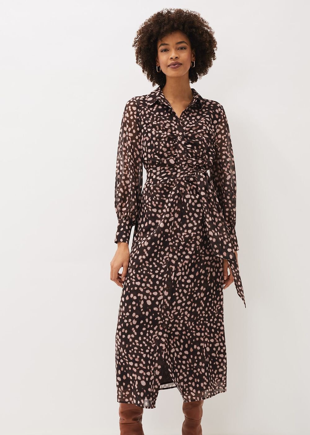 Libby Spot Print Midi Dress Pink Multi