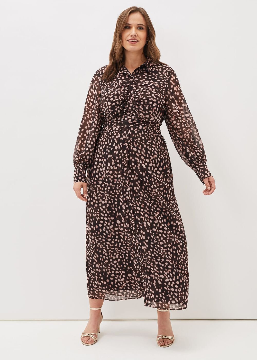 Libby Spot Print Midi Dress Pink Multi