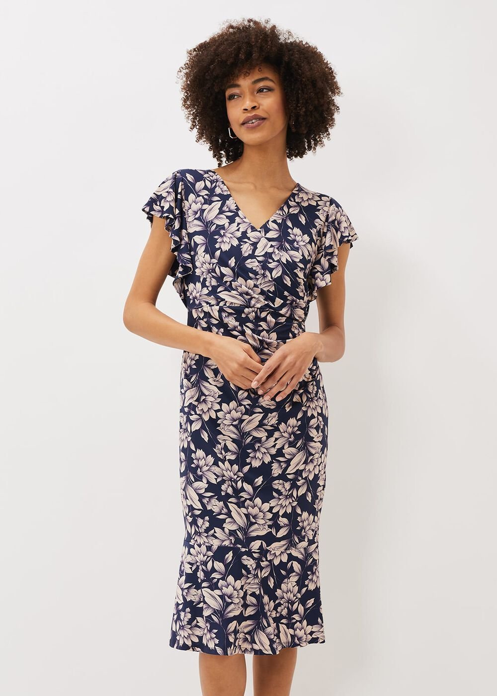 Zendaya Floral Jersey Dress Perussian Blue/Cameo