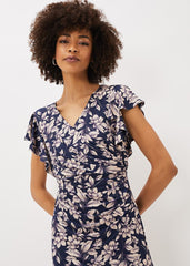 Zendaya Floral Jersey Dress Perussian Blue/Cameo