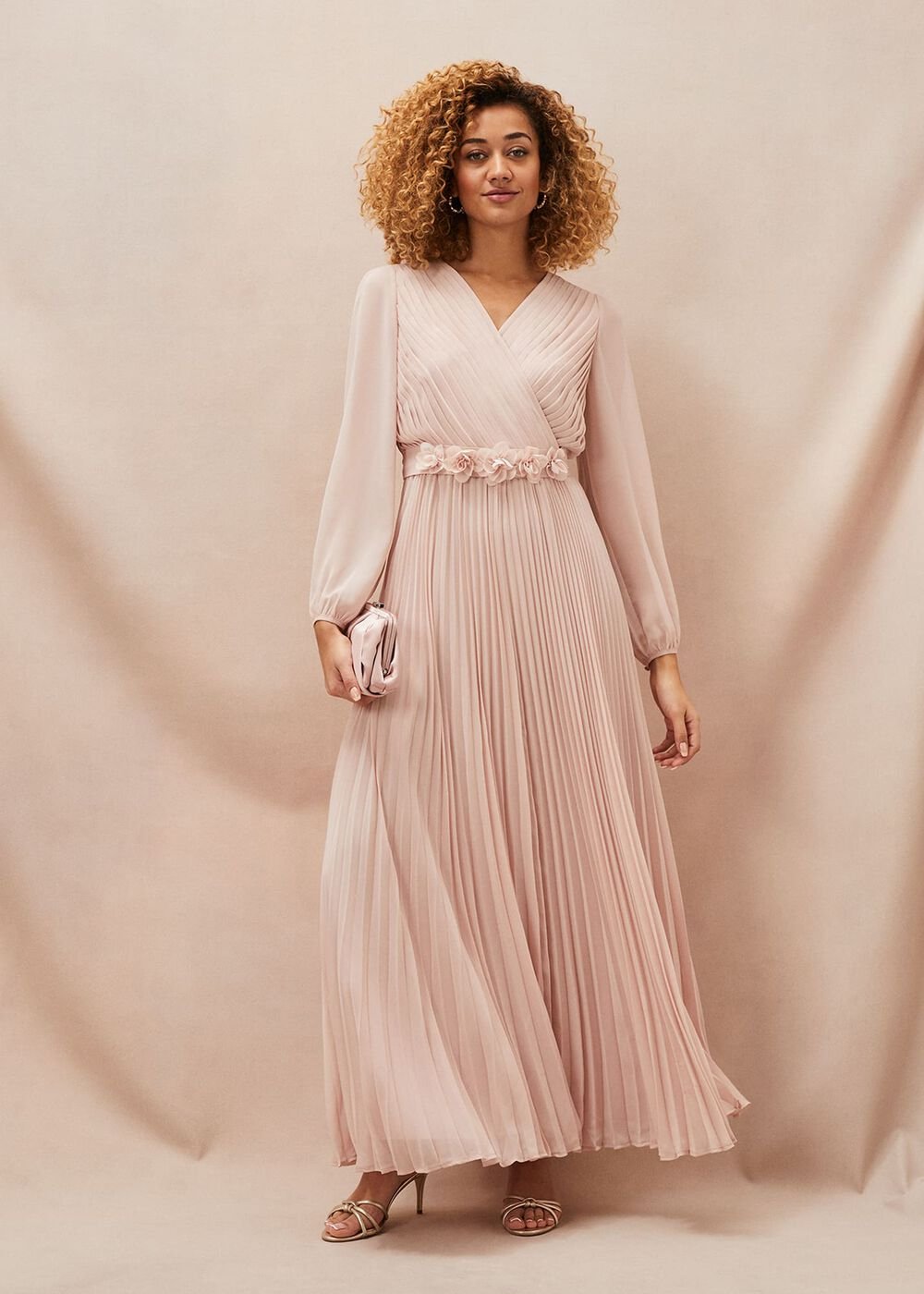 Alecia Pleated Chiffon Maxi Dress Antique Rose