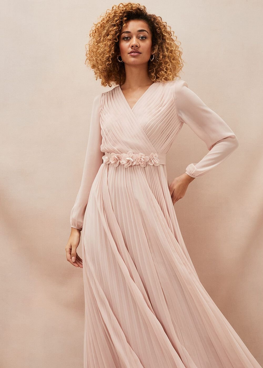 Alecia Pleated Chiffon Maxi Dress Antique Rose