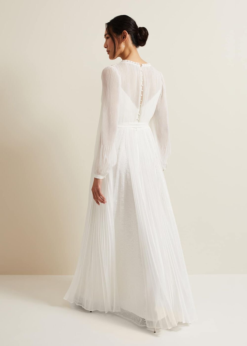 Mariana Pleated Lace Wedding Dress Pearl