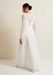 Mariana Pleated Lace Wedding Dress Pearl