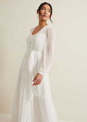 Mariana Pleated Lace Wedding Dress Pearl