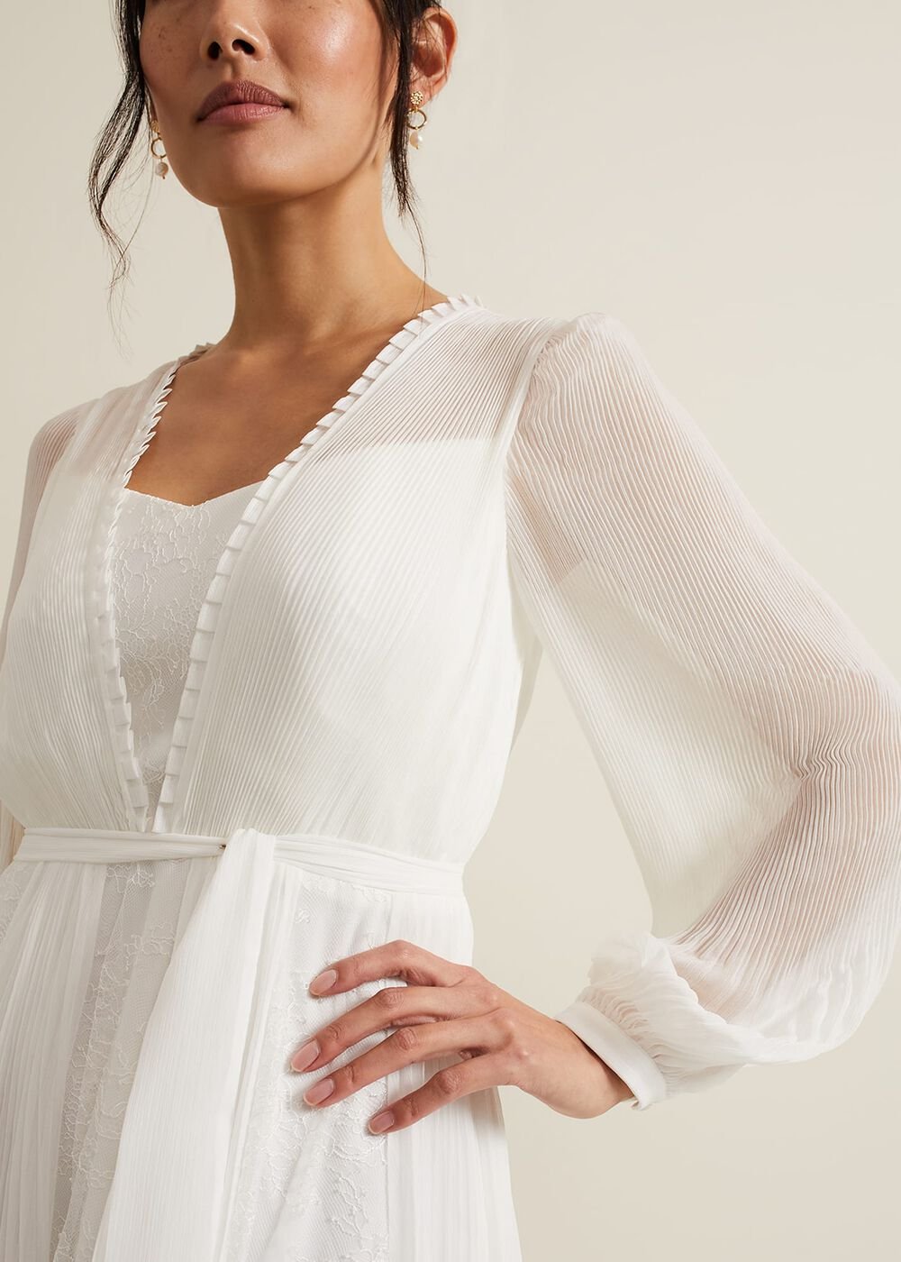 Mariana Pleated Lace Wedding Dress Pearl