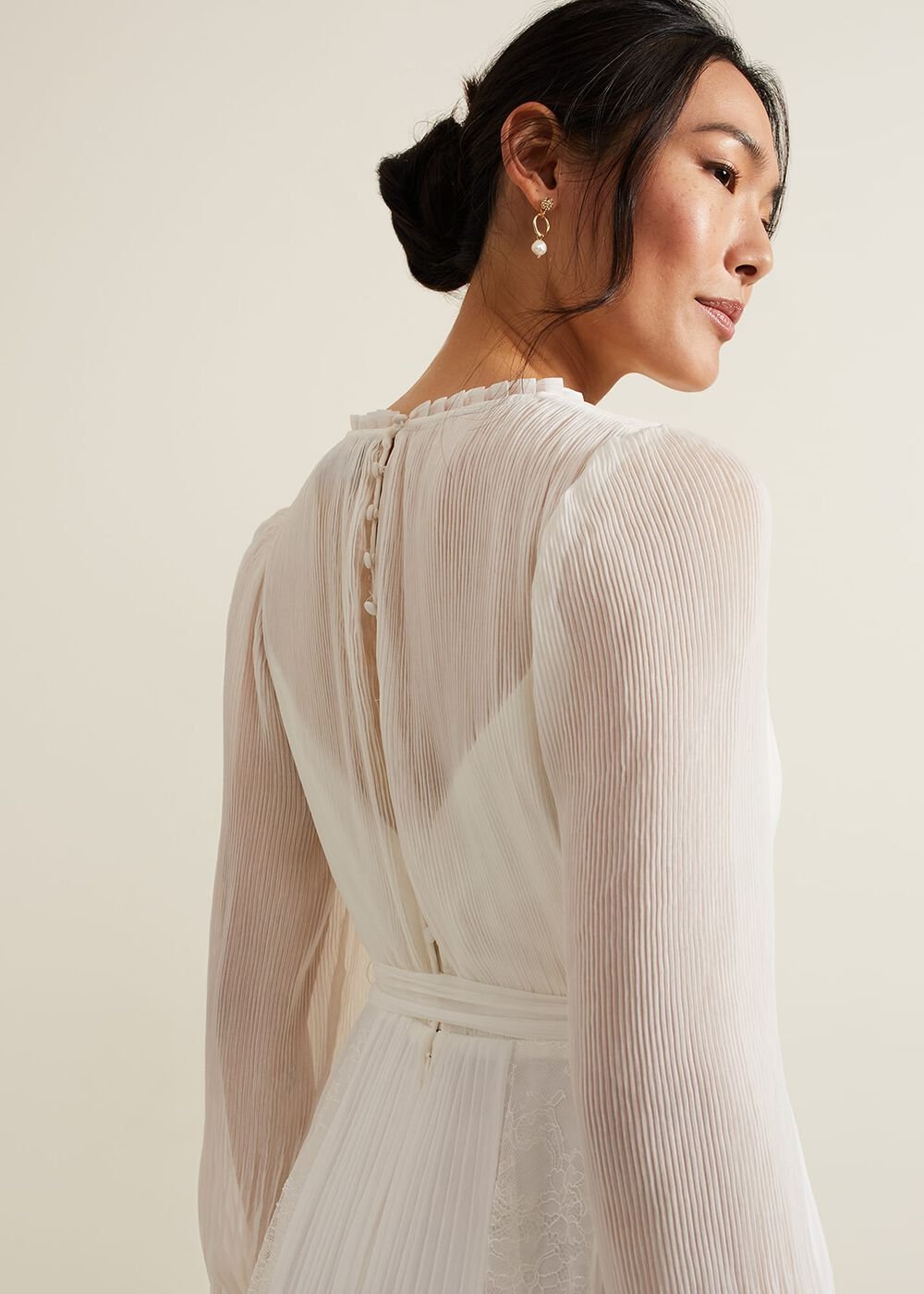 Mariana Pleated Lace Wedding Dress Pearl