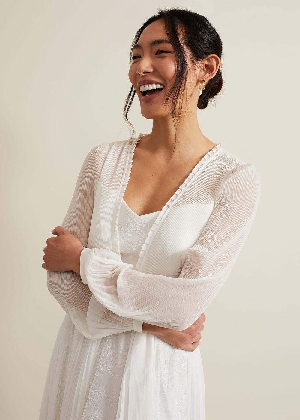 Mariana Pleated Lace Wedding Dress Pearl