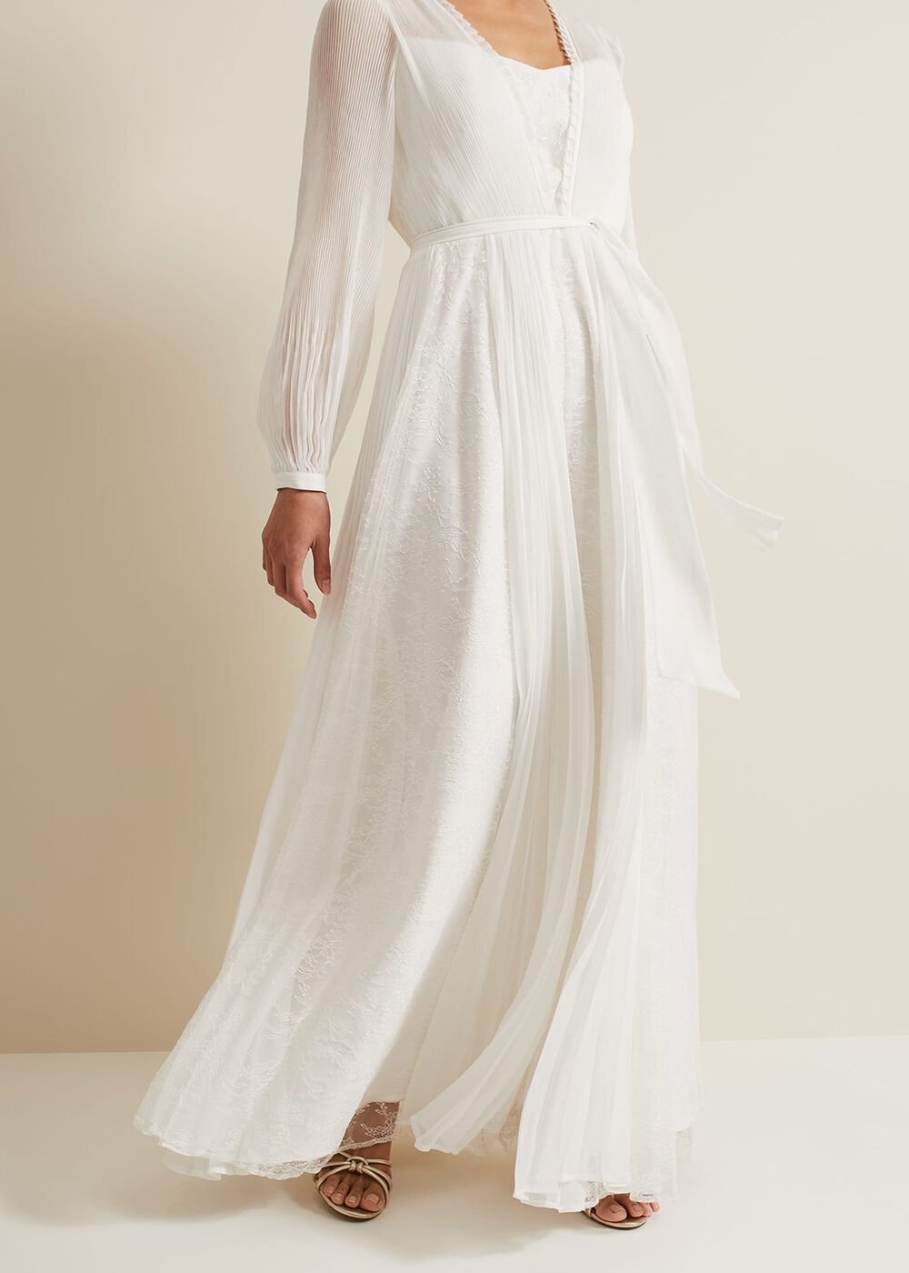 Mariana Pleated Lace Wedding Dress Pearl