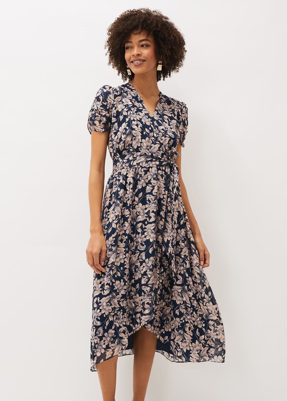 Zendaya Floral Dress Perussian Blue/Taupe