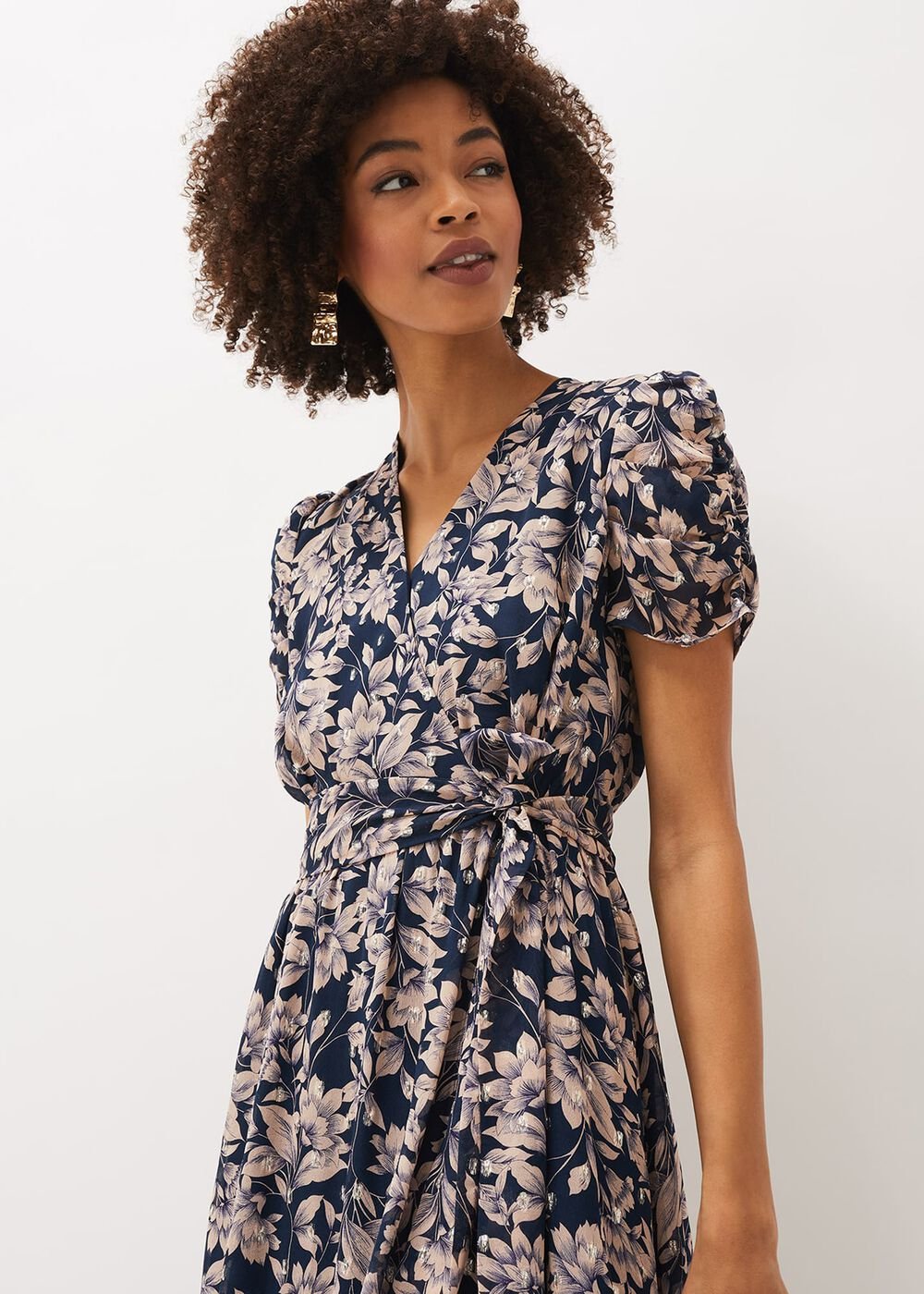 Zendaya Floral Dress Perussian Blue/Taupe