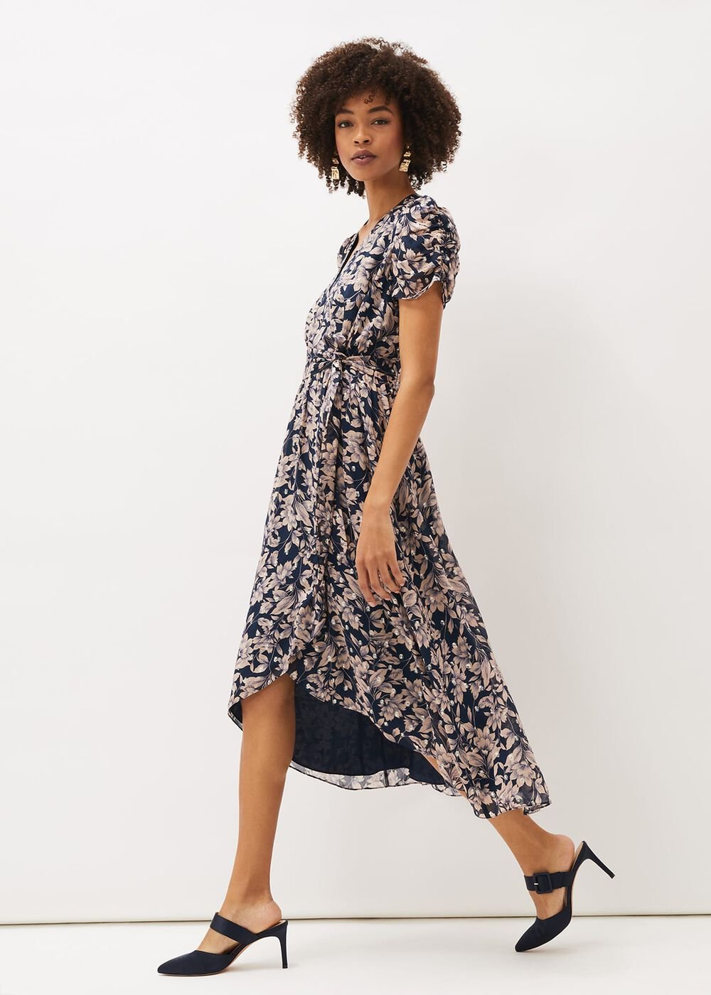 Zendaya Floral Dress Perussian Blue/Taupe