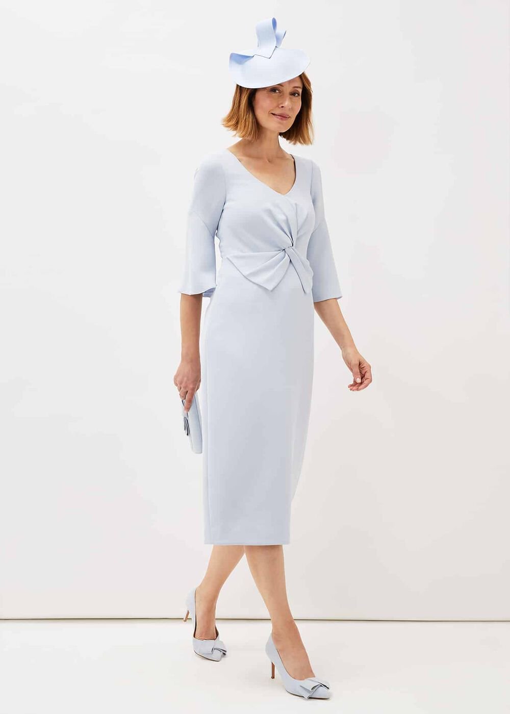 Layla Bow Detail Fitted Dress Sky Blue