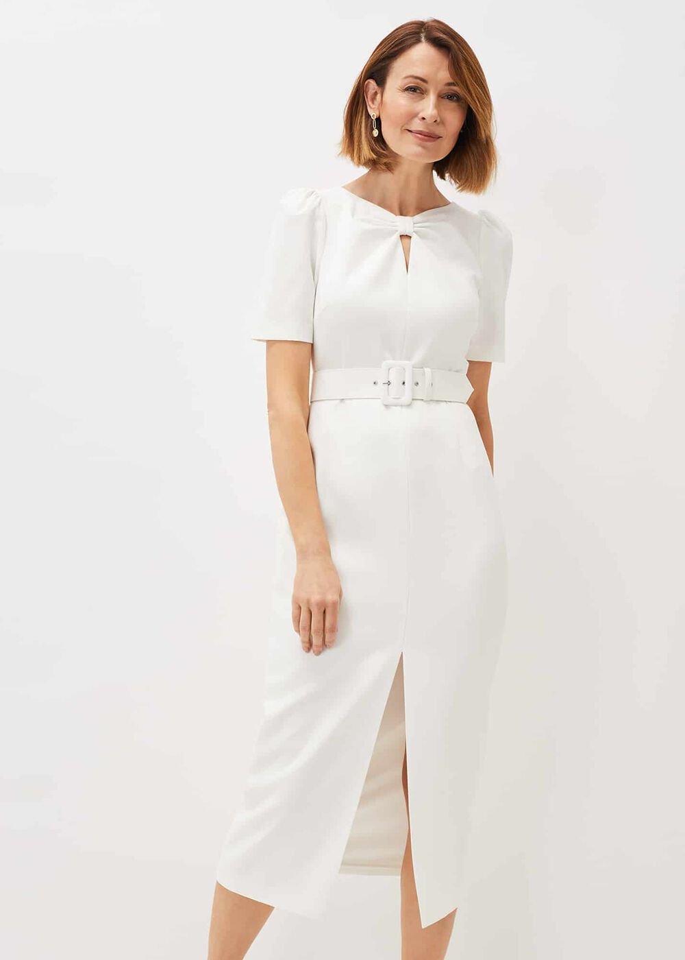 Niccola Fitted Belted Midaxi Dress Oyster