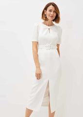 Niccola Fitted Belted Midaxi Dress Oyster