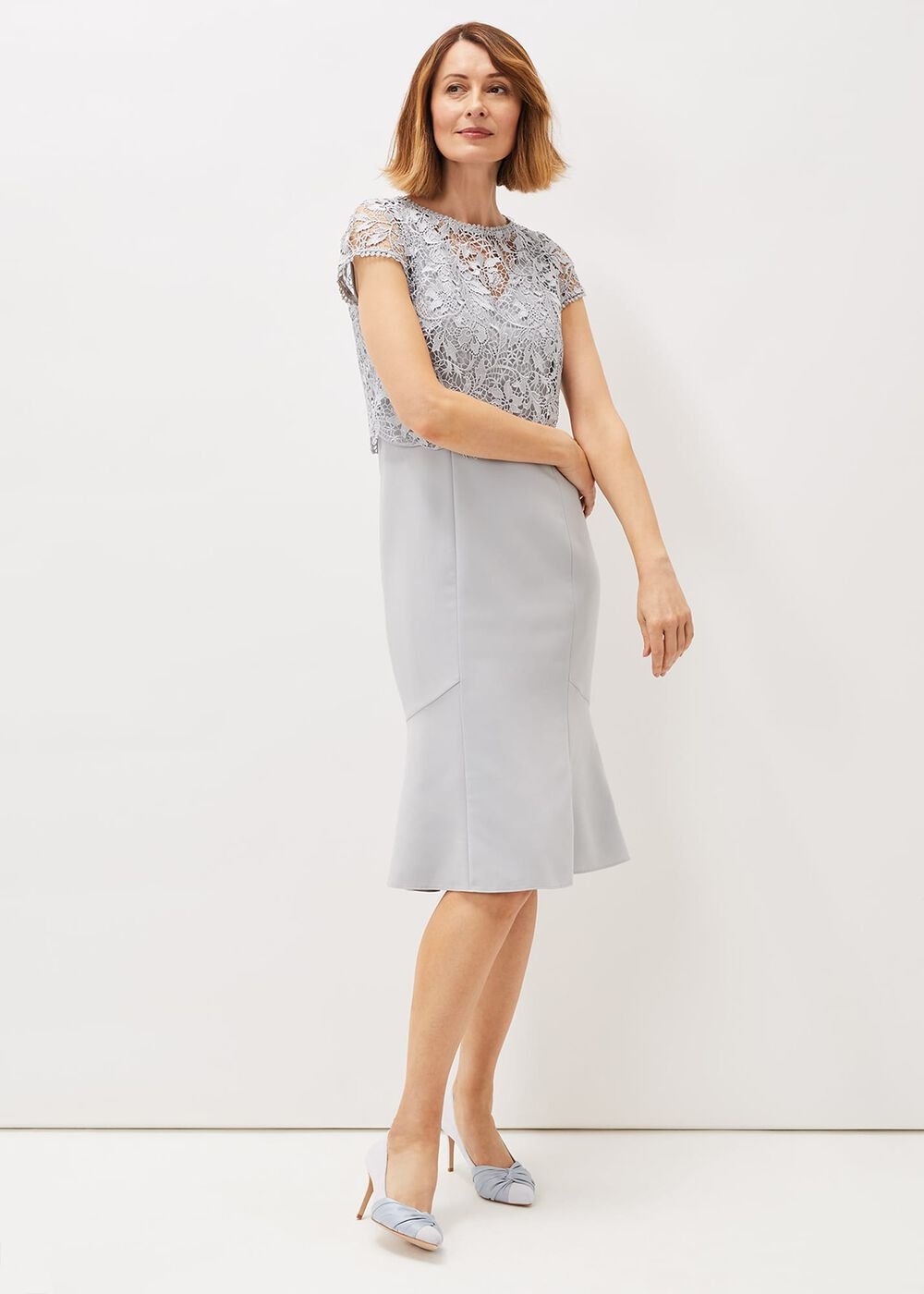 Alisha Double Layer Lace Peplum Dress Mineral