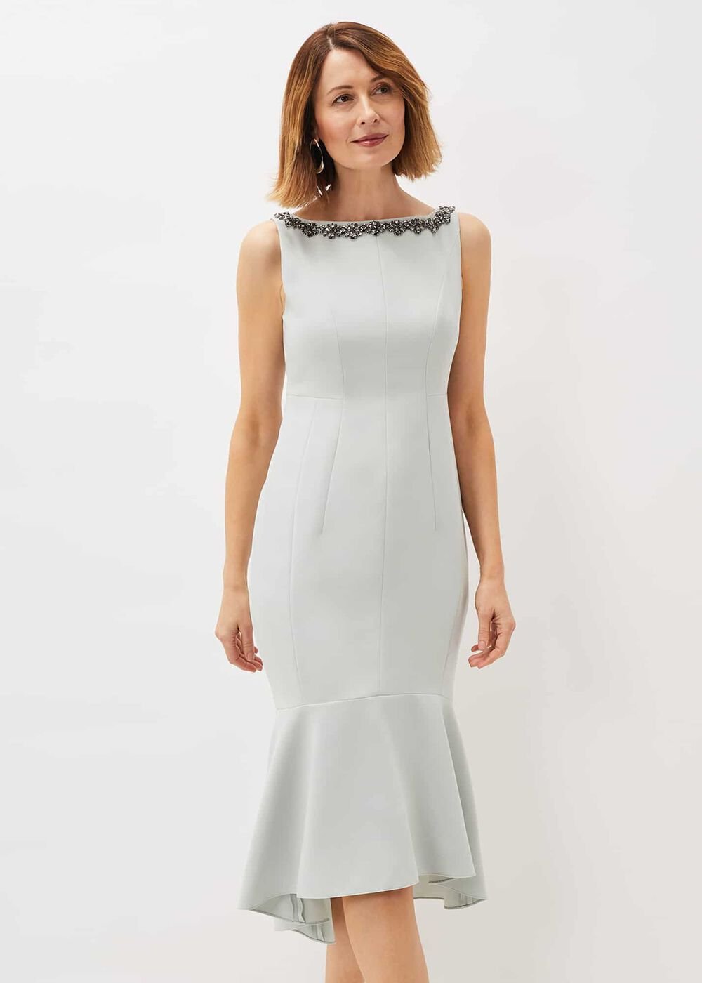 Nia Embellished Scuba Dress Eau De Nil
