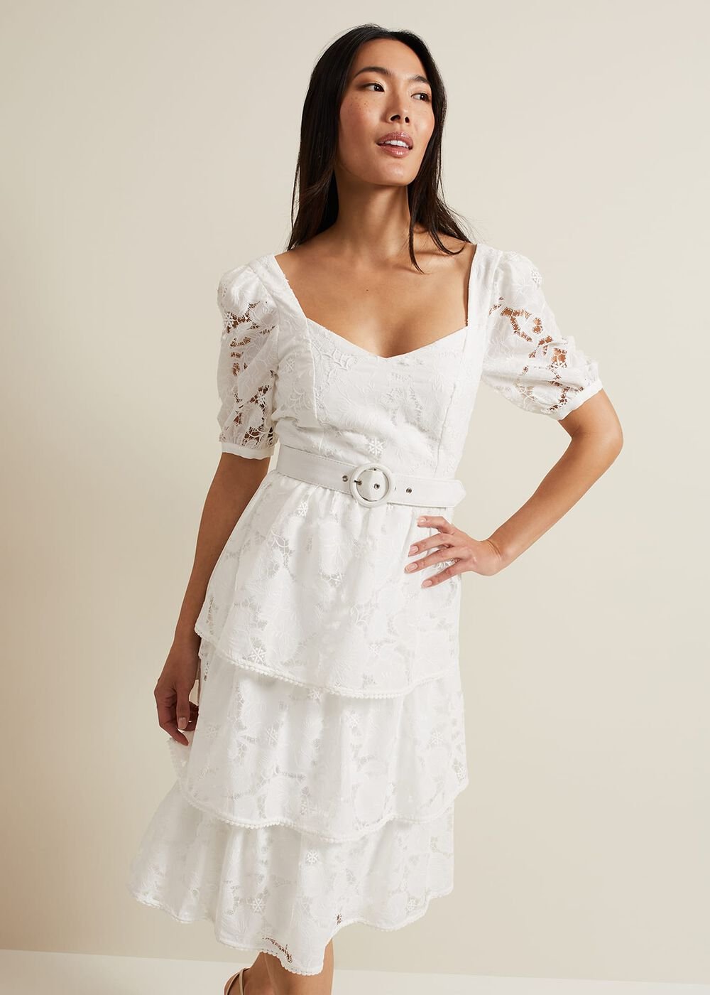 Elyse Lace Tiered Wedding Dress Ivory