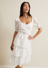 Elyse Lace Tiered Wedding Dress Ivory