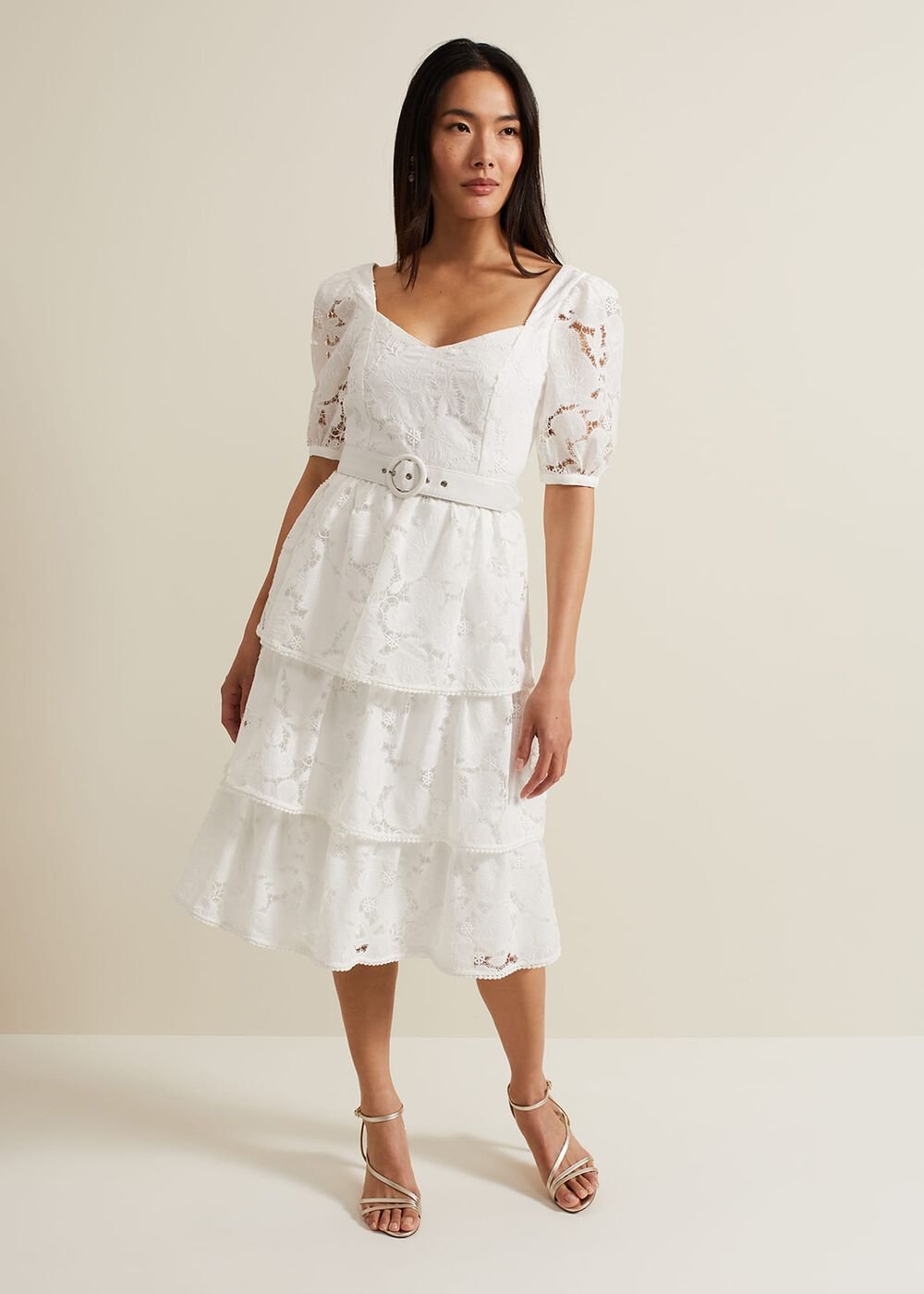 Elyse Lace Tiered Wedding Dress Ivory