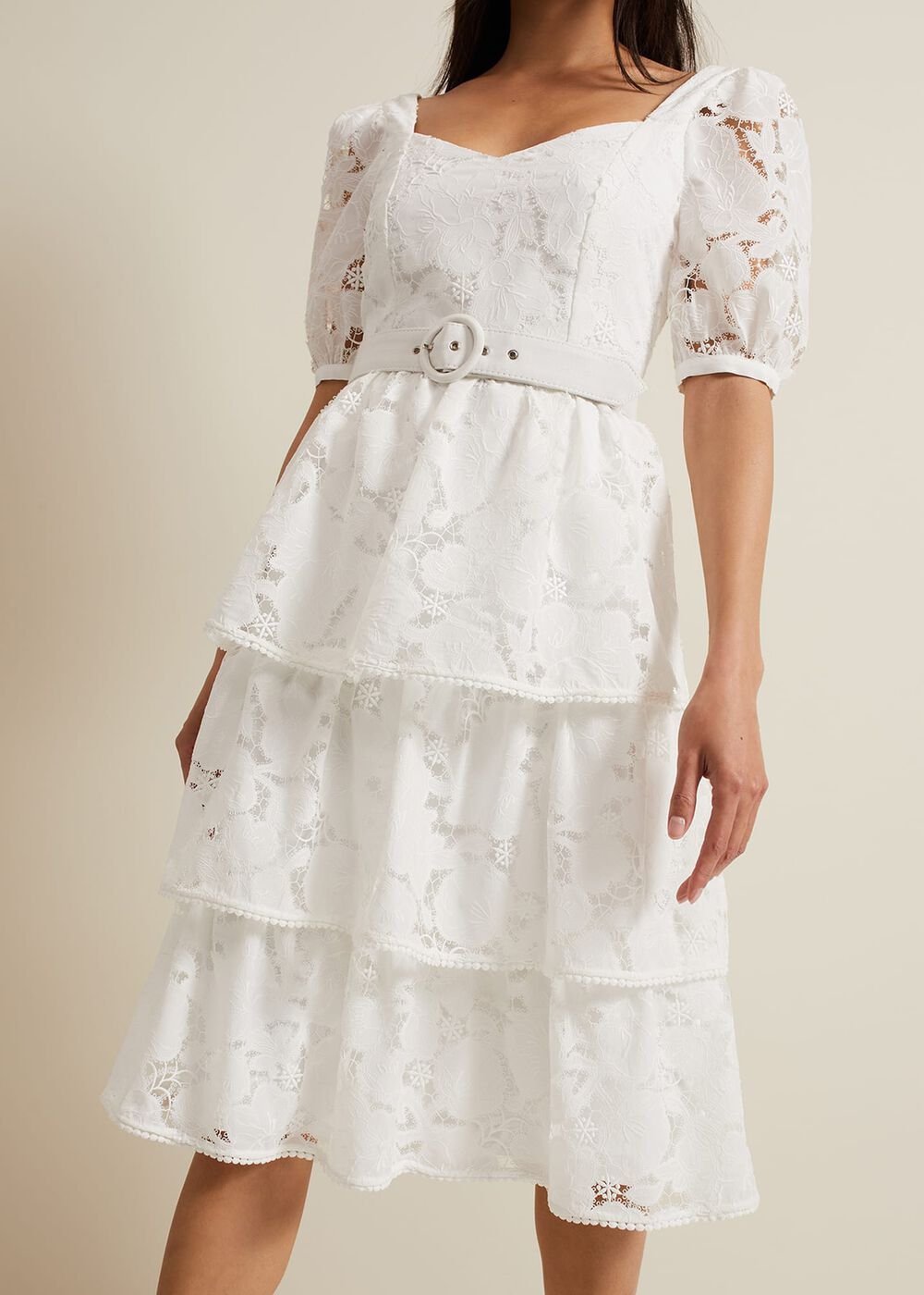 Elyse Lace Tiered Wedding Dress Ivory