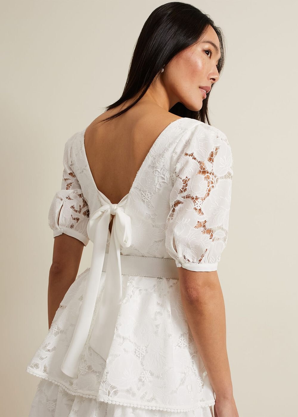 Elyse Lace Tiered Wedding Dress Ivory
