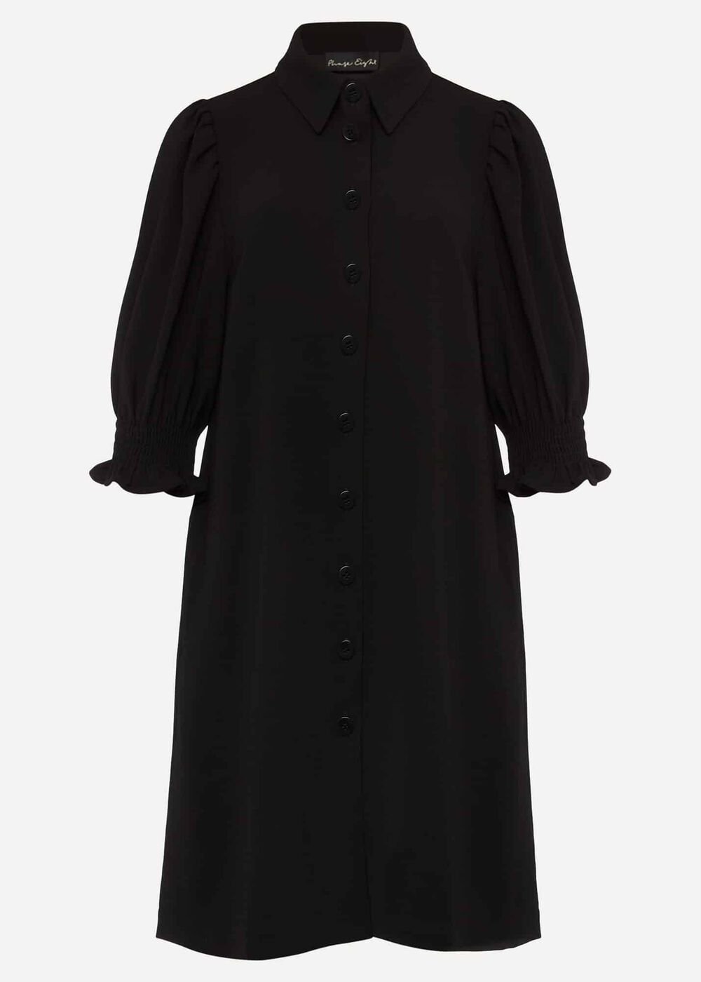 Button Down Puff Sleeve Midi Dress in Black Black