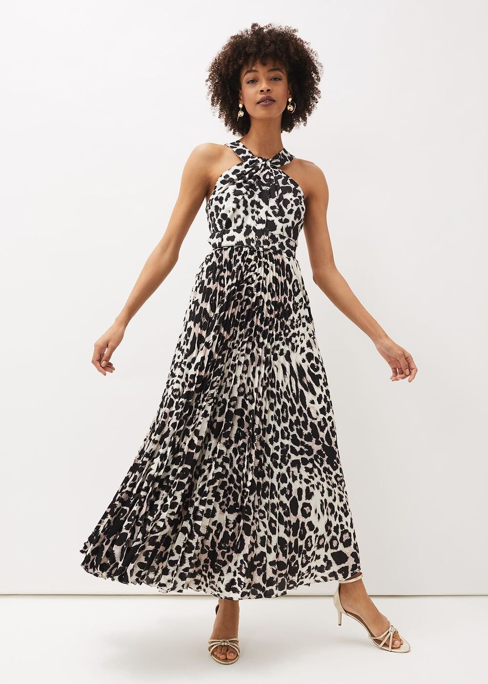 Chelsie Leopard Print Midaxi Dress Multi-Coloured