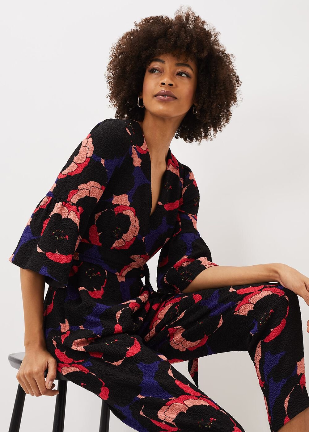 Darcey Floral Textured Tapered Jumpsuit Multi-Coloured
